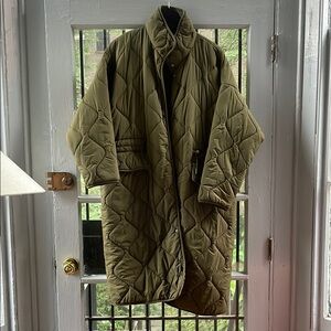 Zara Green Puffer Jacket Quilted Oversized